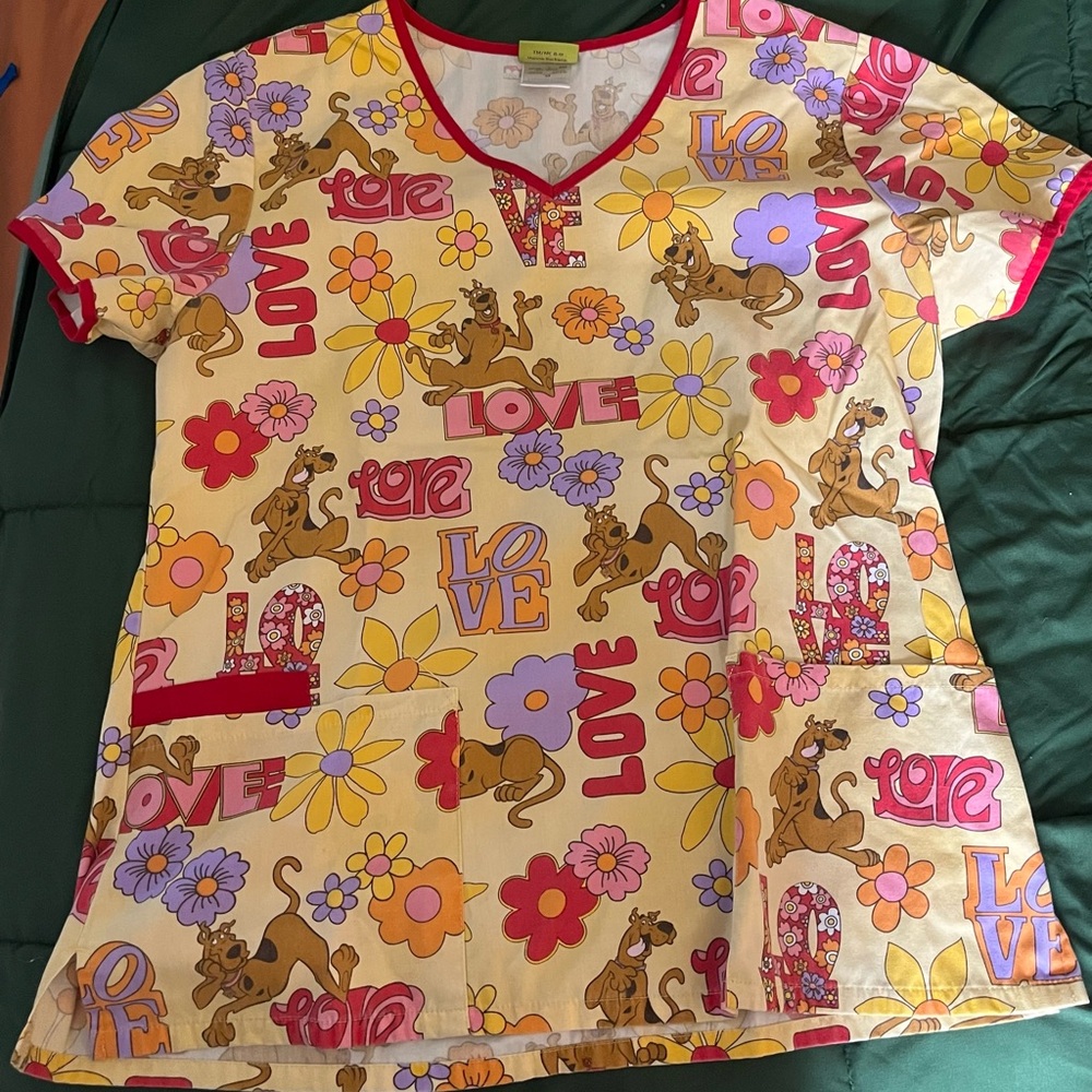 Scooby doo medium scrub tops Colorful Cartoon Print